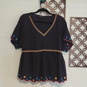 Lane Bryant Navy Top with Colorful Embroidery